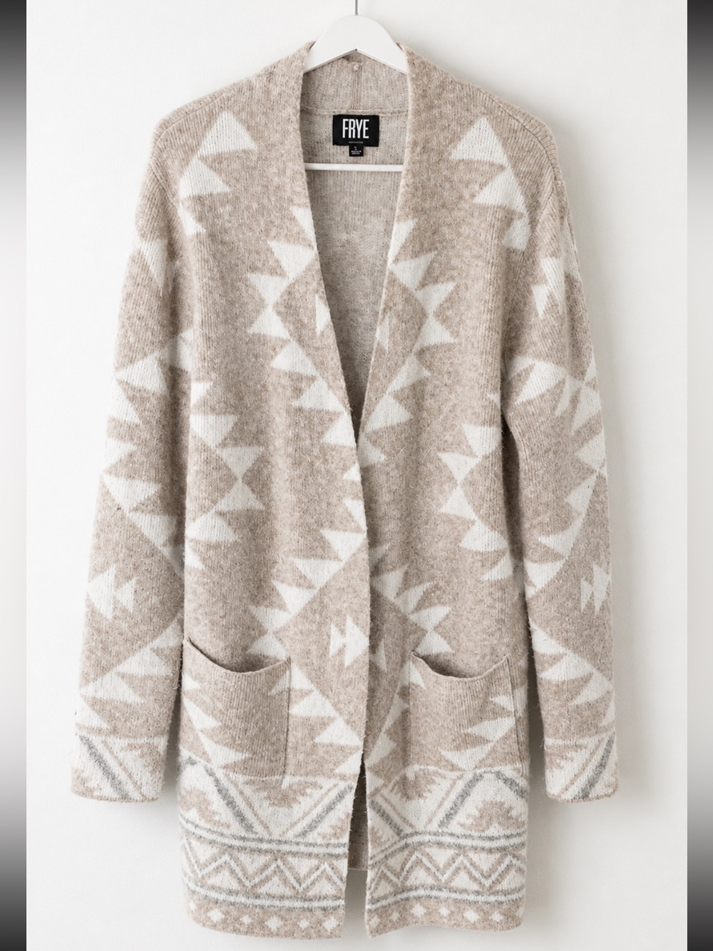 FRYE Southwestern Open Front Cardigan Sweater Women’s Neutral Aztec Boho Cozy